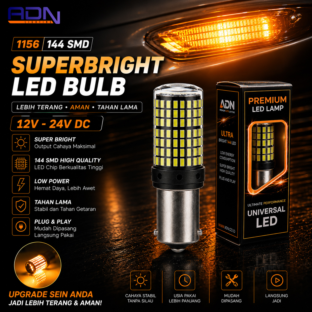 lampu led sein 1156 canbus / no hyper flash / ba15s / bau15s 144 smd pcs by adn bayonet lampu led sein 1156 canbus / no hyper flash / ba15s / bau15s 144 smd pcs by adn bayonet