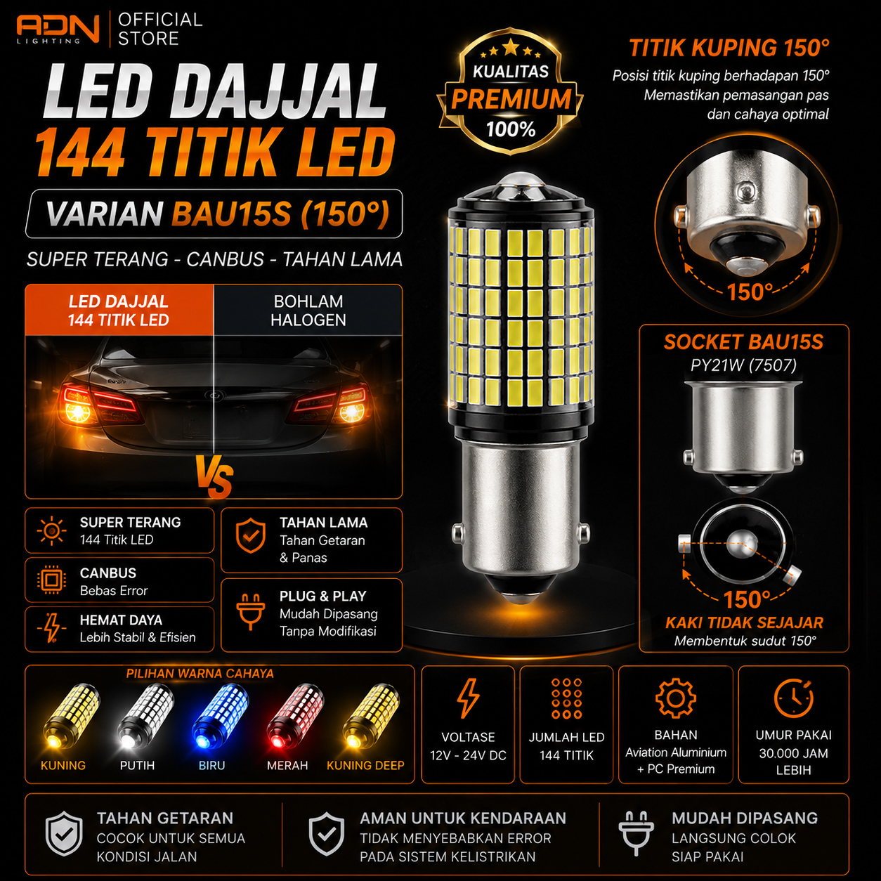 lampu led sein 1156 canbus / no hyper flash / ba15s / bau15s 144 smd pcs by adn bayonet lampu led sein 1156 canbus / no hyper flash / ba15s / bau15s 144 smd pcs by adn bayonet