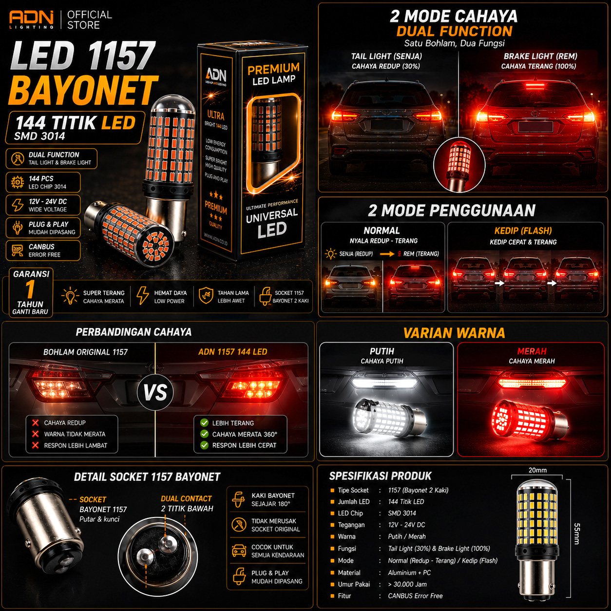 lampu led rem 1157 bayonet putar 144 titik smd canbus no eror pcs 2 kaki putar lampu led rem 1157 bayonet putar 144 titik smd canbus no eror pcs 2 kaki putar